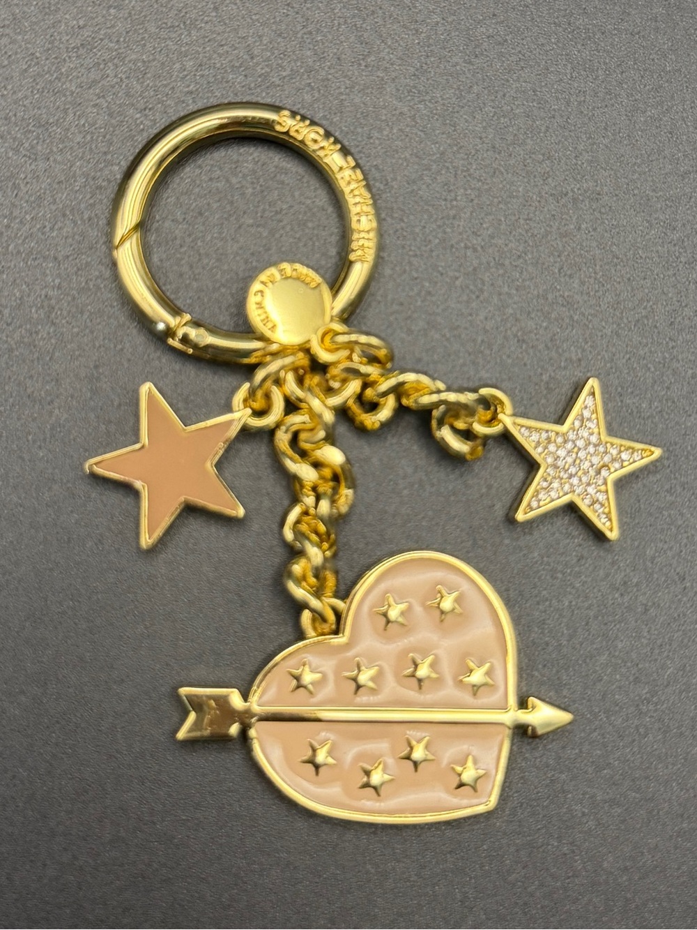 Michael Kors Gold-Tone Pink Heart & Star Charm Keyring